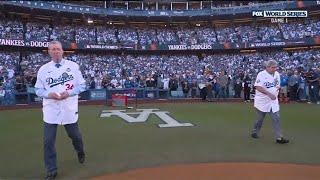 Orel Hershiser & Steve Yeager Honor Fernando Valenzuela Dodgers World Series Ceremonial First Pitch