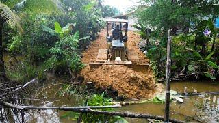 Starting New Project! Great Bulldozer Skills Pushing Stone Into Water & 5TON Trucks Team Dumping