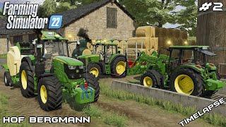 Baling & transporting STRAW BALES with John Deeres | Hof Bergmann | Farming Simulator 22 | Episode 2