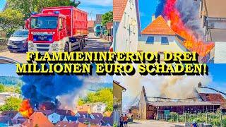 +++ FLAMMENINFERNO: 3 MILLIONEN SCHADEN +++ 4 SCHEUNEN IN VOLLBRAND | 150 EINSATZKRÄFTE | FEUERWEHR