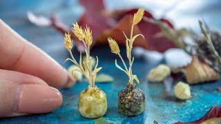 Miniature ear of rye with air dry polymer clay tutorial | Polymer clay plant | Dollhouse miniatures