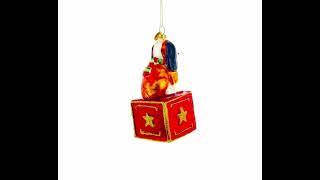 Playful Toy Dog on Festive Red Box - Blown Glass Christmas Ornament (CC-1062)