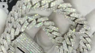 Bustdown 12MM VVS Moissanite Iced Out Cuban Chain Sharp Link .925 Sterling Silver | Pass Tester