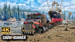 Bone Breaker Struggling Towing Boat Through Muddy Terrain In SnowRunner Season 15 #snowrunner