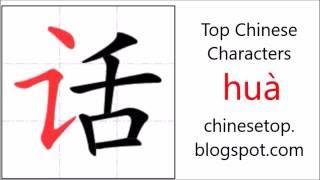 Chinese character 话 (huà, speech)  with stroke order and pronunciation