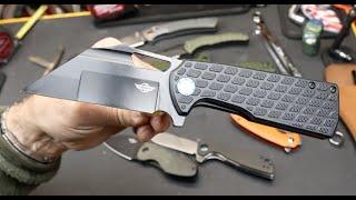 Obuy Oknife Heron L1 Wharncliffe monster flipper: D2 steel, G10 Scales, Black Ti coating, Dual Grind