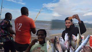 amazing day fishing on airport road after tropical storms fishing with famous jamaican tiktoker