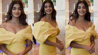 Beautiful Pooja Hegde Yallow Outfit Hot Look Arrives For Amazon Prime Event