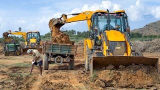 JCB 3DX Loading Black Mud in Sonalika 745 Eicher 551 Swaraj 735 FE John Deere 5045 | Jcb video