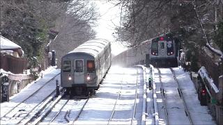 NYC Subway HD 60fps: Snowy Day Along The BMT Brighton Line (2/10/17)