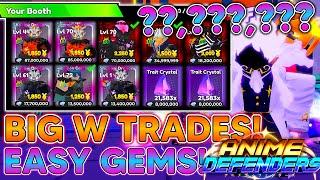 ANIME DEFENDERS! GETTING W TRADES BEFORE THE UPDATE! EASY GEM PROFITS! Trading In Anime Defenders