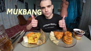 МУКБАНГ РЫБА МИНТАЙ ЖАРЕНЫЙ / РИС / БЕЛЯШ С КАРТОШКОЙ / СЫР ШОКОЛАДНЫЙ / EATING MUKBANG ASMR АСМР