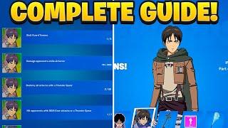 How To COMPLETE ALL EREN JAEGER CHALLENGES Fast on Fortnite! (Attack On Titan Skin Quests)