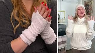 Barefoot Dreams CozyChic Beanie and Fingerless Gloves Set on QVC