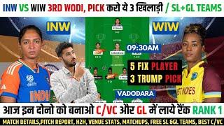 IN-w vs WI-w Dream11 Prediction, India Women vs West Indies Women ODI Players Stats & Dream11 Team