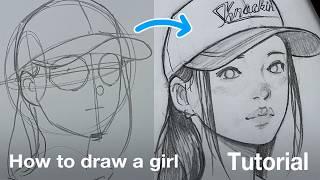 How to draw a girl wearing a cap for beginners (step by step)