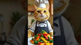 Chef Cat Stirring Veggies #cookingchet #cooking #animal #shortvideo #shorts #ai #chef