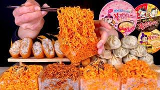 ASMR 4가지 매운 불닭볶음면고기만두 김치만두 새우만두 유부초밥 먹방! Four Spicy Noodles With Dumpling Fried Tofu Sushi MuKBang