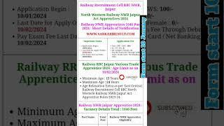 NWR RRC Jaipur Apprentices Online Form 2024