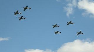 7 Hurricanes at Old Warden - largest UK Hurricane flight since 1946