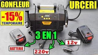 URCERI Compresseur Gonfleur de pneus 3 en 1 (220v/Batterie/12v Allume cigare) voiture motos matelas