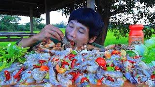 ตำกุ้งสดน้ำปลาร้าเดือดแกล้มผักสดแซ่บคัก#Koreadong #โคเรียดอง  #น้ำปลาร้าแซลมอนMukbangEatingshow