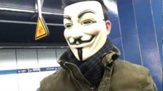 Prank with a Guy Fawkes mask