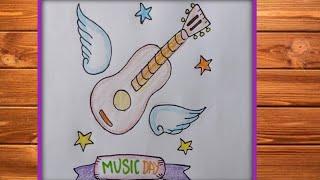 World Music Day Drawing Easy Steps /How To Draw Music Day Poster Drawing Idea /World Music Day Chart