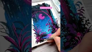 Forest meets synthwave dreams #gouache #painting #landscapepainting