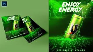 Energy Drink Poster Design or How to Design Energy Drink Banner for Social Media in Photoshop