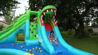 Costway Inflatable Crocodile Water Slide Climbing Wall Bounce House with 780W Blower