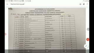 Puducherry state quota counselling final merit list category wise NEET UG 2021 | PCMB DIGITAL