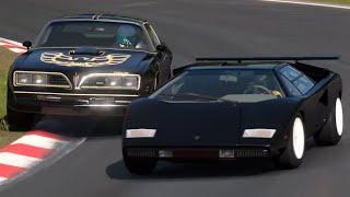 Pontiac Firebird Trans-Am 1978 VS Lamborghini Countach LP400 1974 at Nurburgring Nordschleife