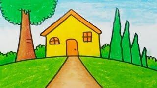 How to draw house scenery step by step |Drawing easy scenery