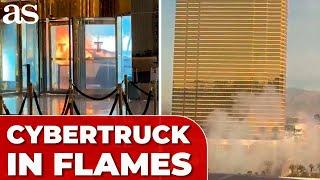 CYBERTRUCK engulfed in FLAMES outside TRUMP TOWER in Las Vegas, sparks suspicion