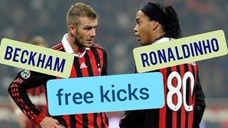 ronaldinho vs Beckham. free kicks مقایسه ضربه آزاد رونالدینیهو و بکهام