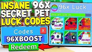 INSANE 96X SECRET PET LUCK CHANCE CODES IN BUBBLE GUM SIMULATOR! Roblox