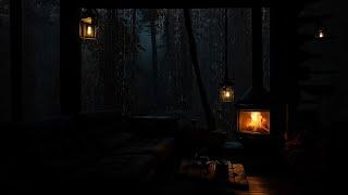 Rainy Night in a Cozy Cabin | Fireplace Sounds for Relaxation