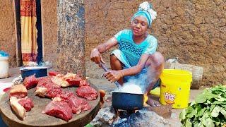 African Village Life of Our Organic Mom#Cooking Village Food, Beef Curry and Vegetables