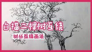 中国画白描的树丛画法 水墨写意山水画 花鸟画法