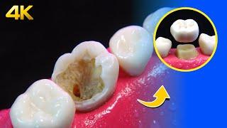 AMAZING restoration of tooth damaged by cavities: Dental Crown