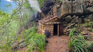 Building complete survival shelter under a large rock / King Of Saty