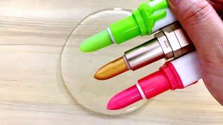 Lipstick slime!Makeup slime!Satisfying slime coloring with lipstick&lip balm ASMR#