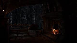 Cooking Soup in the House Cave Rainy Evening Fire Crackling Sounds Take a Rest & Sleep Well 