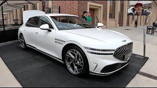 Genesis G90 luxury Plus sport fastback sedan car vehicle white colour walkaround and interior V....