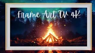 Tranquil Nights: Campfire Glow and Starry Skies with Gentle Sparks | 4K | Frames in Beige and Black