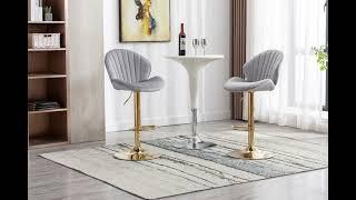 Wahson Velvet Bar Stools Set of 2 Breakfast Bar Chairs with Backrest for Home Kitchen Island,Grey