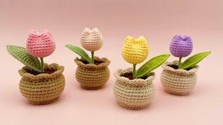 How to Crochet a Mini Tulip Pot | Crochet Tutorial | US Term | for Advanced Beginner