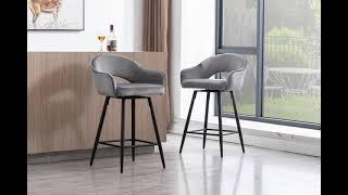 Wahson Grey Velvet Swivel Breakfast Bar Stools Set of 2 Upholstered with Backrest for Home Kitchen