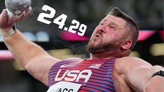 FARTHEST THROW EVER by a HUMAN?! | Joe Kovacs 24.29 Meter Shot Put Warm Up Analysis